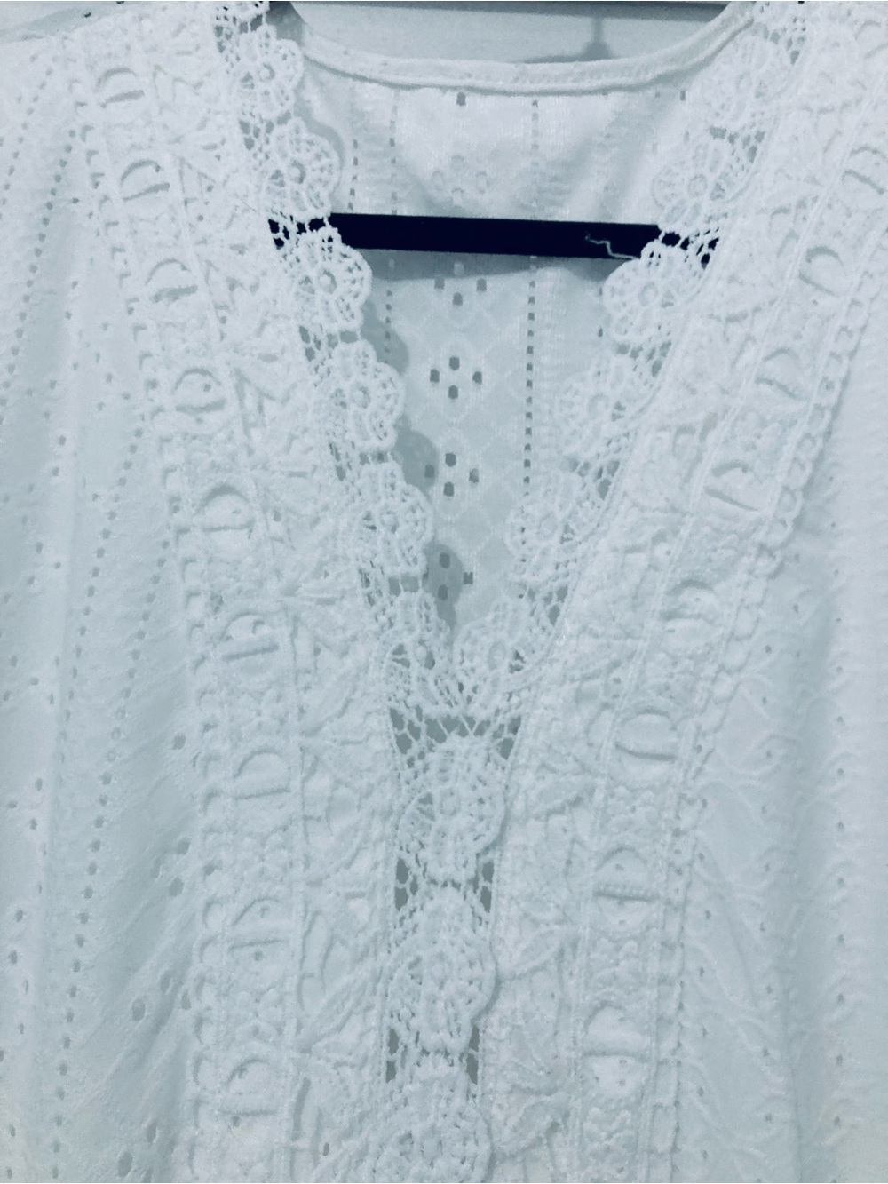 Women’s White Eyelet Midi Dress with Ruffle Sleeves - Picture 4 of 11
